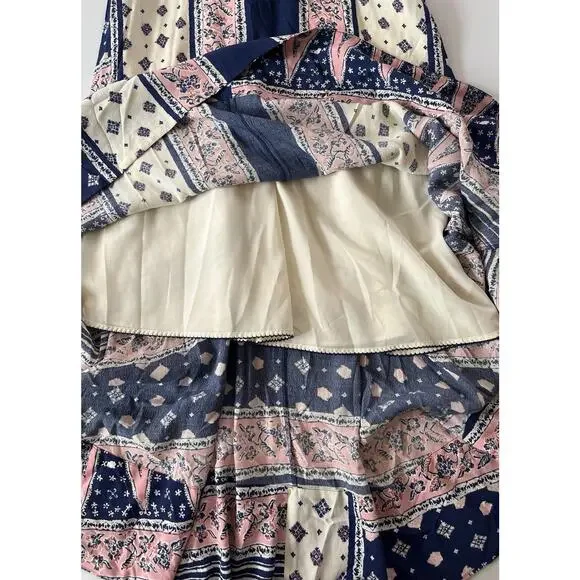 Anthropologie Maeve Dress M Blue Pink Floral Boho Flare Midi High Low Swing - Picture 7 of 8